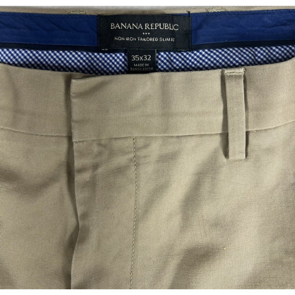 Banana Republic Chinos Mens 35x29.5 Slim Fit Straight Flat Front Khaki Pants - Picture 5 of 10